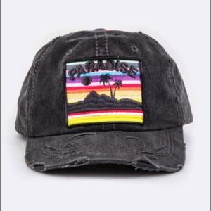 SOLD  Paradise Sunset Palms Distressed Trucker Hat